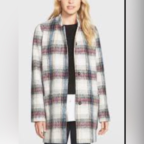 Kenneth Cole NY Wool Blend Plaid Coat Snap Closure Collar Women Sz L  NWT - Picture 15 of 15